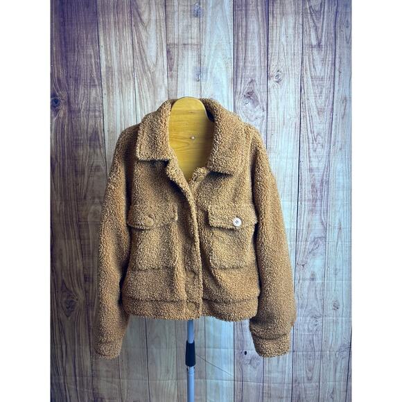 Sanctuary Teddy Bear Jacket Coat Carmel Brown Women's Size M New - Picture 1 of 5